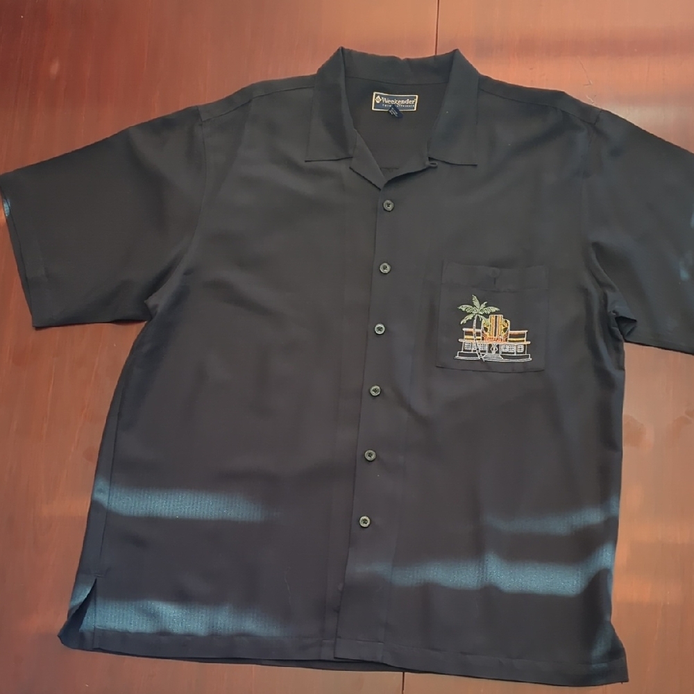 Weekenders Black Casual Button Down Shirt with Embroidered Design